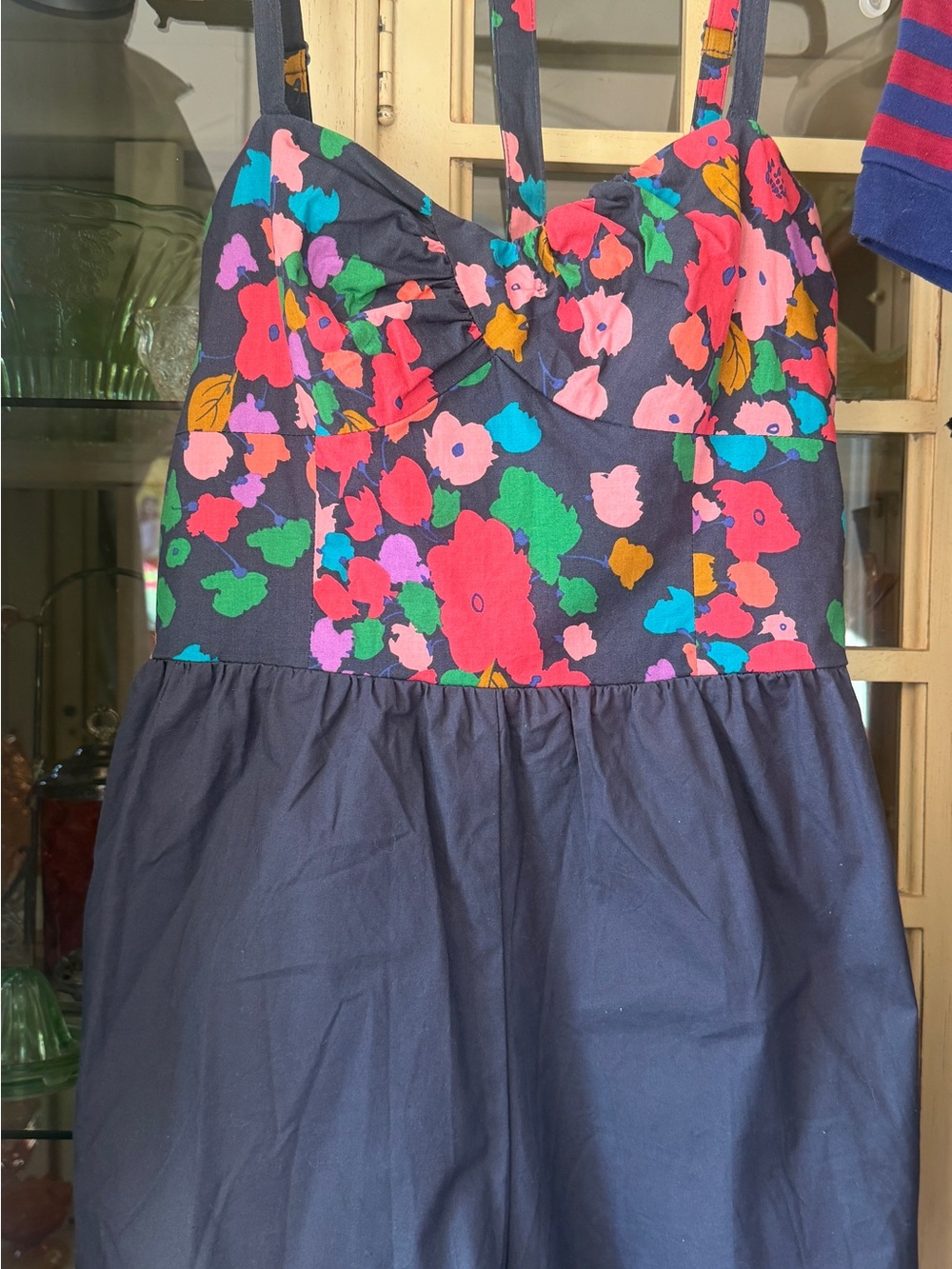 Navy Floral-Print Sundress with Bright Multi Color Bodice